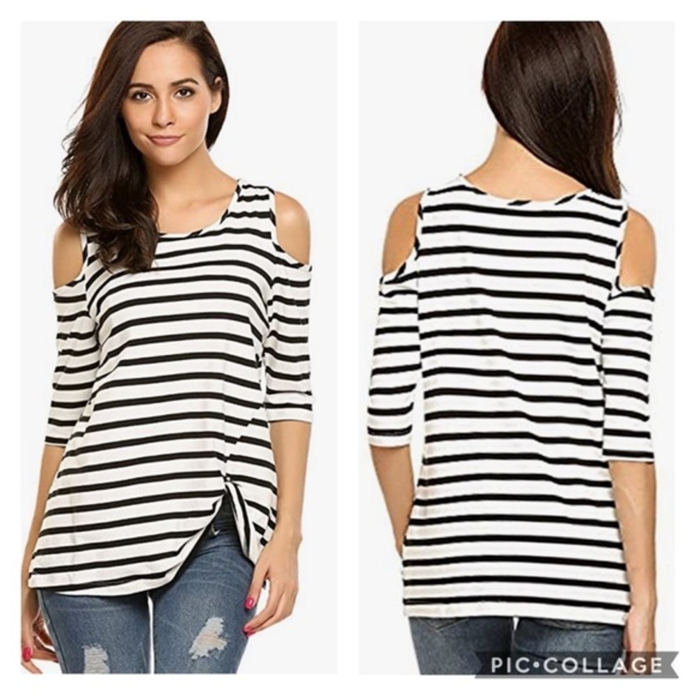 Twenty Ten Striped Cold Shoulder Twist Front Top